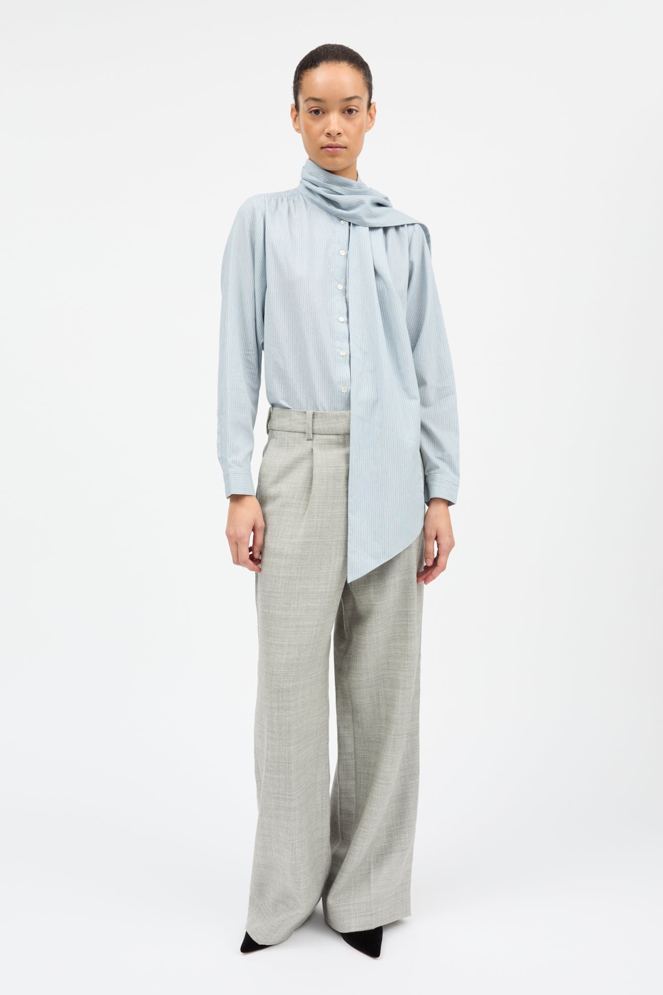 Skall Studio Dalia bow shirt Shirt Tiny blue stripe